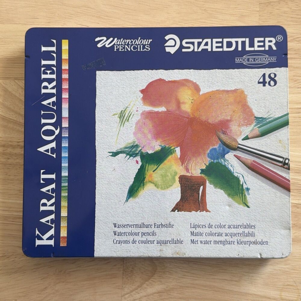 48 Vintage Staedtler Karat Aquarell Watercolour Pencils Germany Tin Case